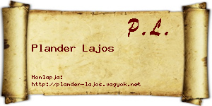 Plander Lajos névjegykártya